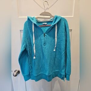 Maurices Waffle Knit Half Zip Hoodie Blue Pullover Sweatshirt Small